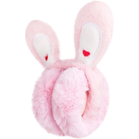 Women's Pink Lovely Bunny Earmuffs Winter Warm Plush Foldable Soft Ear Warmer - Picture 7 of 9